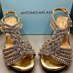 Antonio Melani Gold Strappy Jewel Heel Size 6.5 Womens